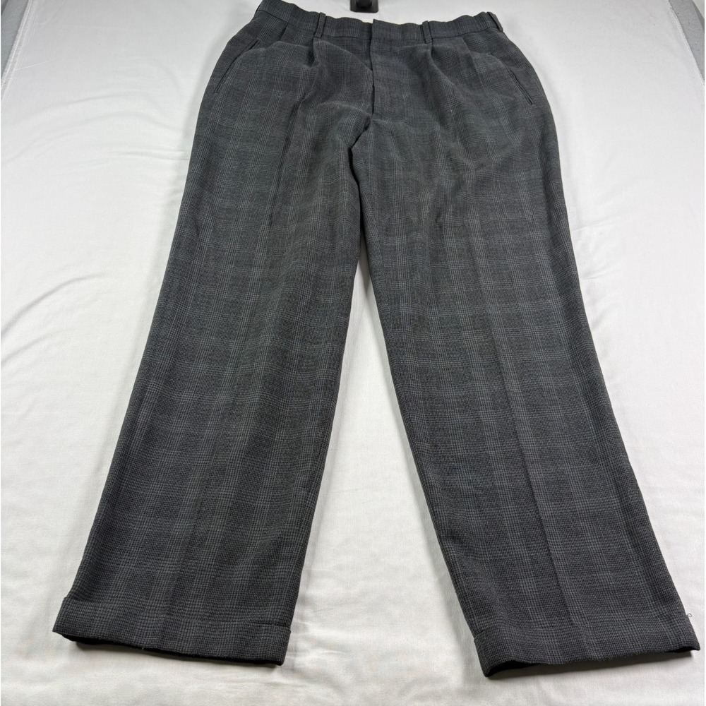 Yves Saint Laurent Pants Mens 36x32 (Fits 35x31) Gray Plaid Dress Slacks Pleated
